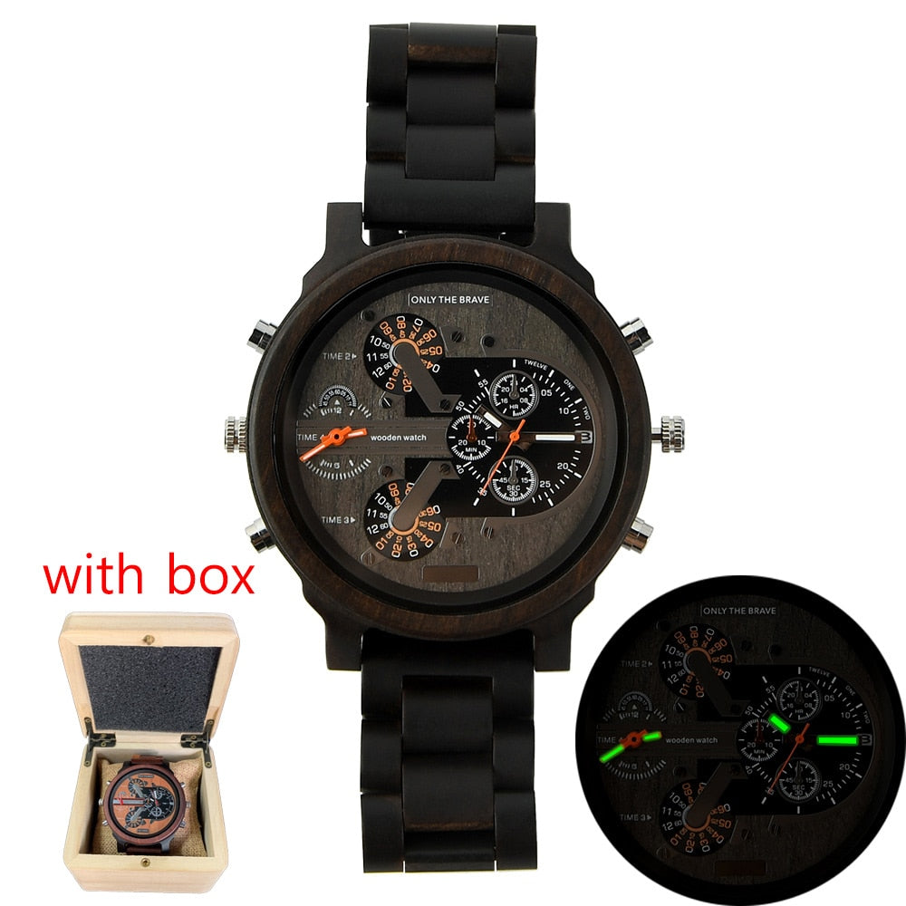Large Wooden Watch Dial, Mens Watches, Dual Time Zone,Montre En Bois Homme,Reloj Madera,Sport Clock, Red Wood Wristwatch For Men