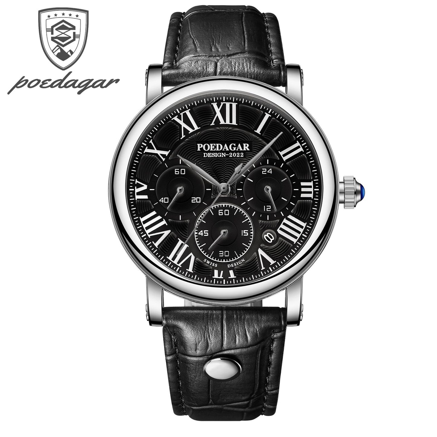 POEDAGAR Men Watch Fashion Chronograph Quartz Watches High Quality Leather Waterproof Luminous Week Date Business Man Wristwatch