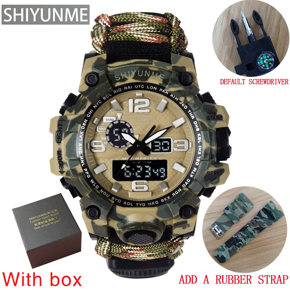Men Military Sports LED Digital Watches Compass Outdoor Survival Multi-function Waterproof Men's Quartz Watch Relogio Masculino
