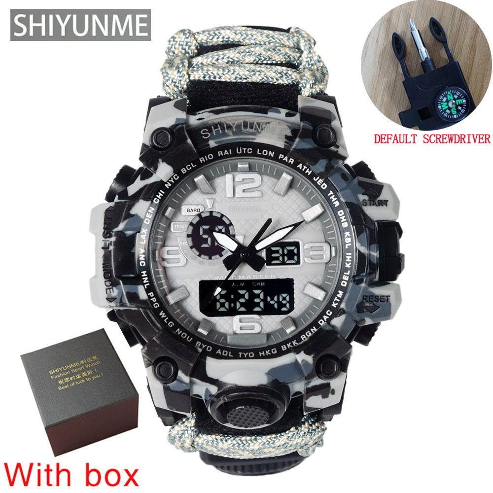 Men Military Sports LED Digital Watches Compass Outdoor Survival Multi-function Waterproof Men's Quartz Watch Relogio Masculino