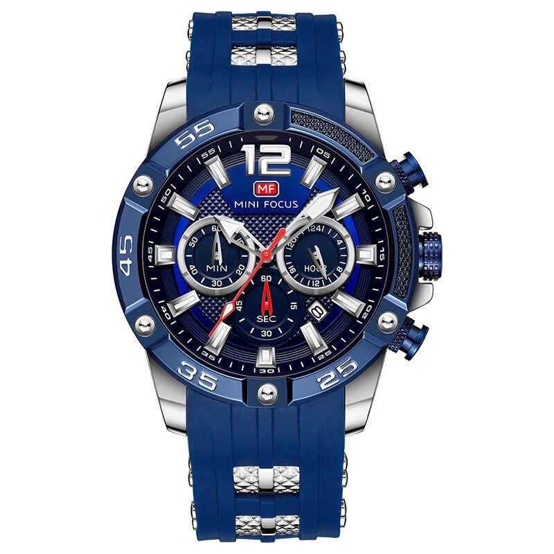 MINI FOCUS Orange Watch for Men Military Sport Chronograph Quartz Wristwatch with Silicone Strap Waterproof Luminous Hands 0349