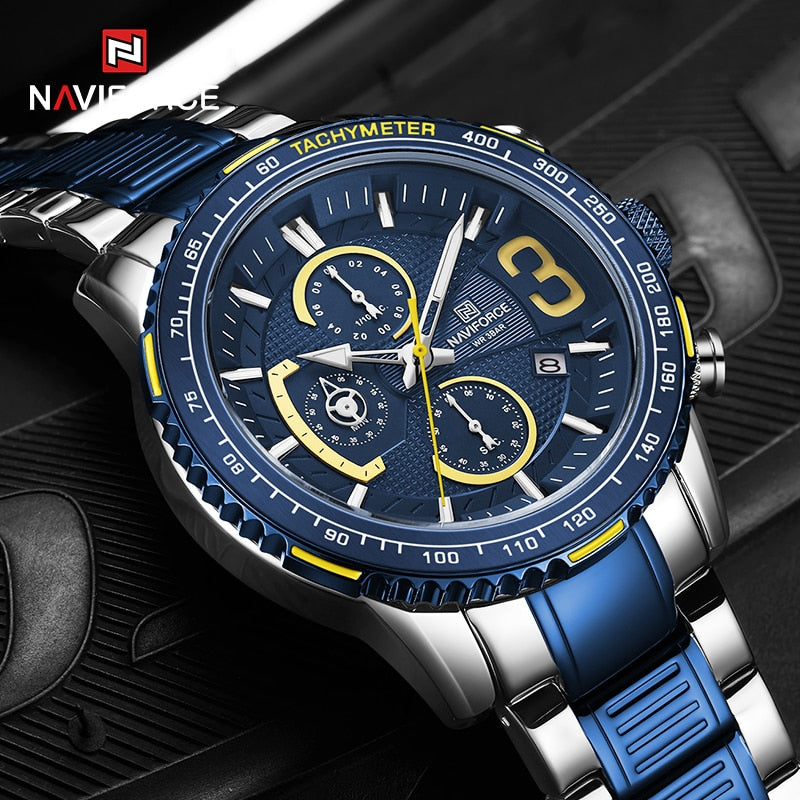 NAVIFORCE Luxury Watch For Men Quartz Chronograph Sport Waterproof Man Watches Military Fashion Stainless Steel Wristwatch Clock