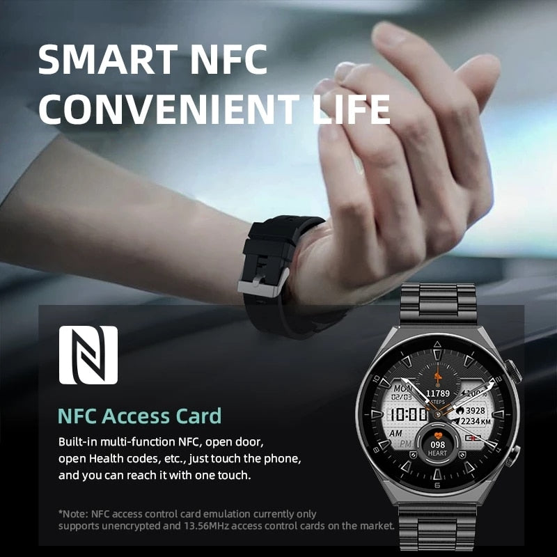 NFC Access Control Function Smartwatch Wireless Charging AMOLED Smart Watch New HD Screen Bluetooth Call Large Capacity Battery