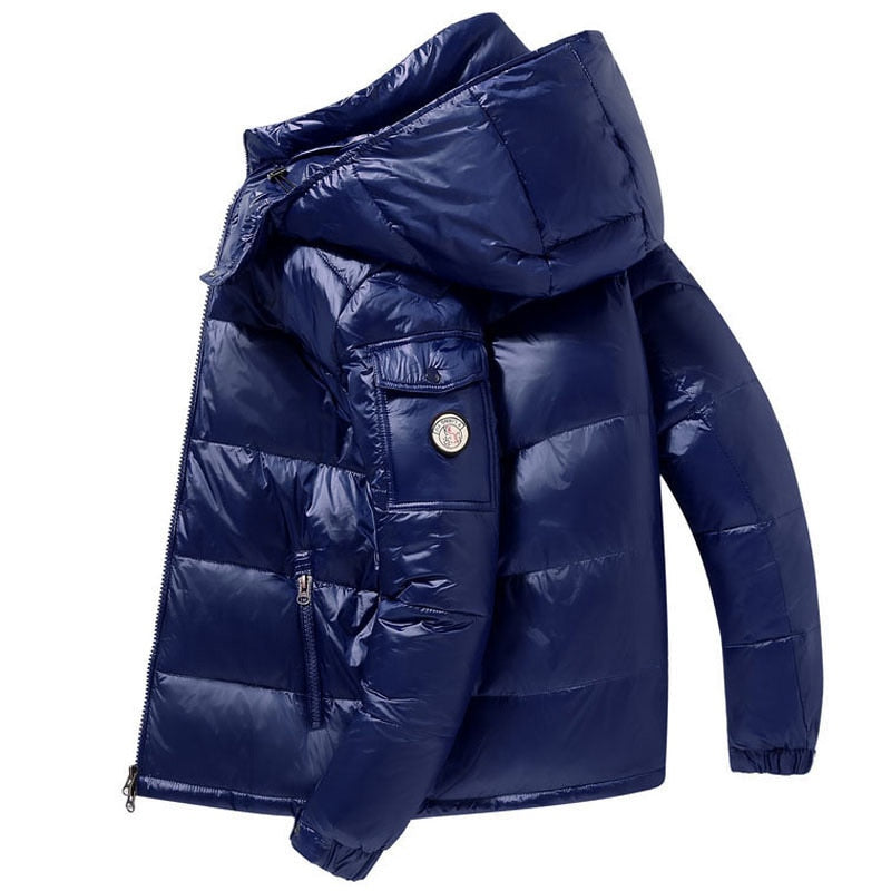 New Mens Hooded Casual Down Jacket Thick And Warm 2021  Winter Mens Winter Clothing Short Glossy White Duck Down Jackets Coats