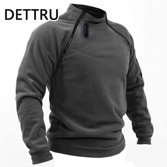 Winter Mens Military Sweatshirt Fleece Zipper Pullover Fashion Men's Solid Color Loose Lamb Thick Jacket Men Clothing Streetwear