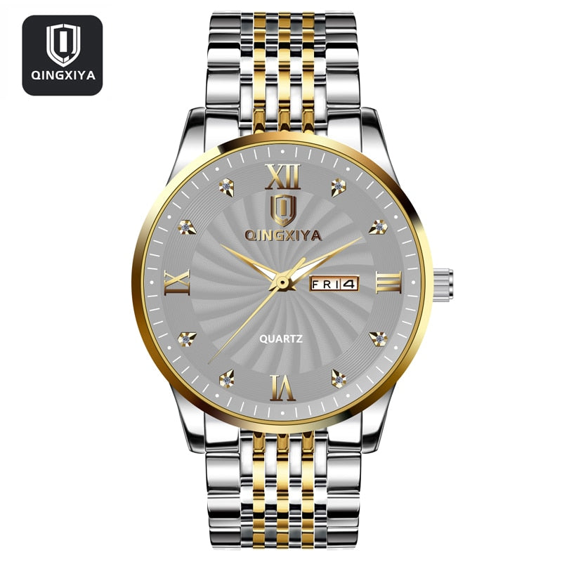 QINGXIYA Top Brand Watch Men Stainless Steel Business Date Clock Waterproof Luminous Watches Mens Luxury Sport Quartz Watch