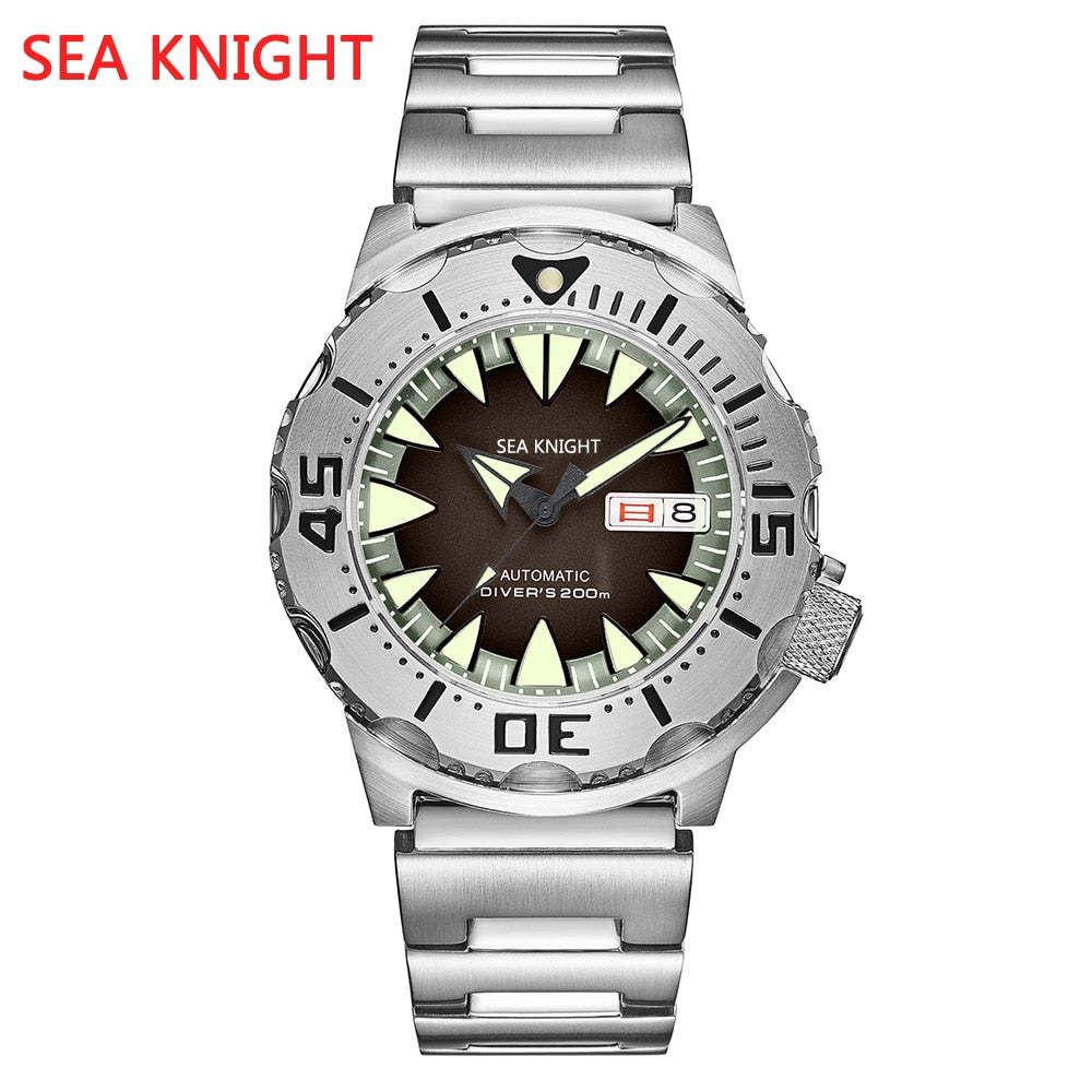 Sea knight Monster Automatic Watch Men NH36A Men's Mechanical Watches Sapphire Vintage Red Dial Green Luminous 200M Diver Watch