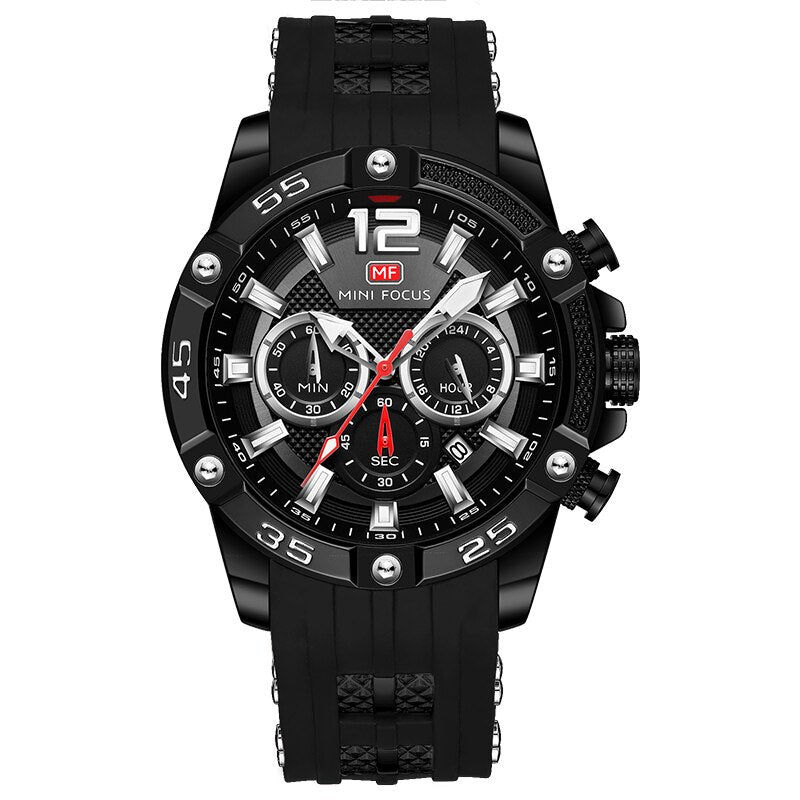 MINI FOCUS Orange Watch for Men Military Sport Chronograph Quartz Wristwatch with Silicone Strap Waterproof Luminous Hands 0349