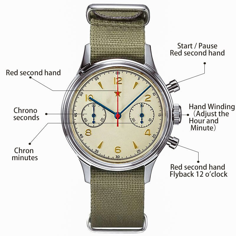 Pilot Seagull Movement 1963 Chronograph Mens Watch Sapphire Quartz 40mm Male Wrist Watches For Men Waterproof montre homme