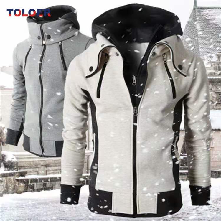 Fake Two Pieces Sports Sweatshirt Casual Men Jackets Coats Winter Thin Warm Zipper Hooded Jackets Autumn Winter Men's Clothing