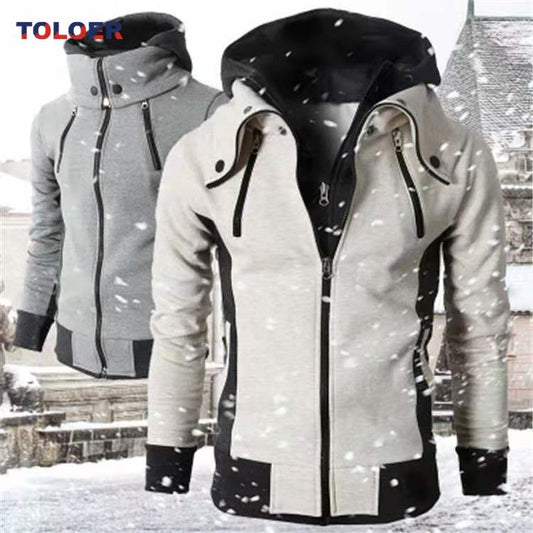 Fake Two Pieces Sports Sweatshirt Casual Men Jackets Coats Winter Thin Warm Zipper Hooded Jackets Autumn Winter Men's Clothing