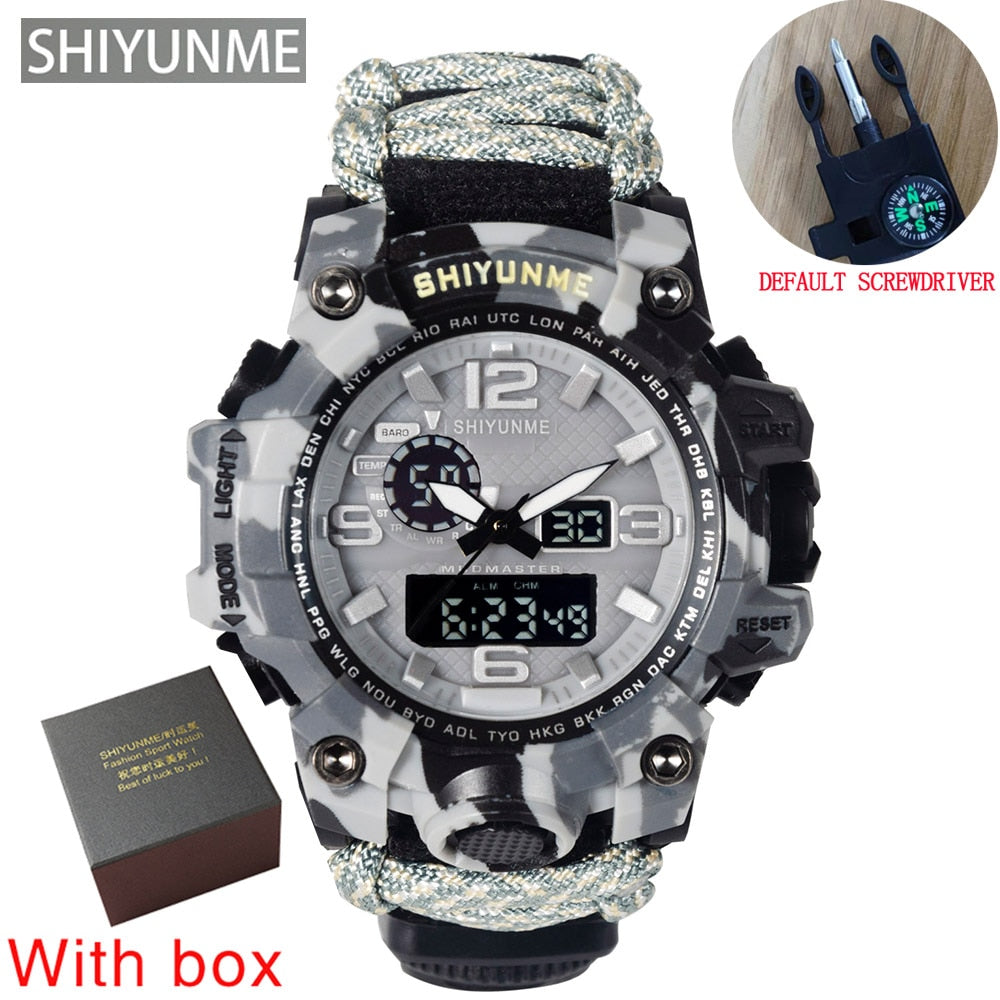Men Military Sports LED Digital Watches Compass Outdoor Survival Multi-function Waterproof Men's Quartz Watch Relogio Masculino