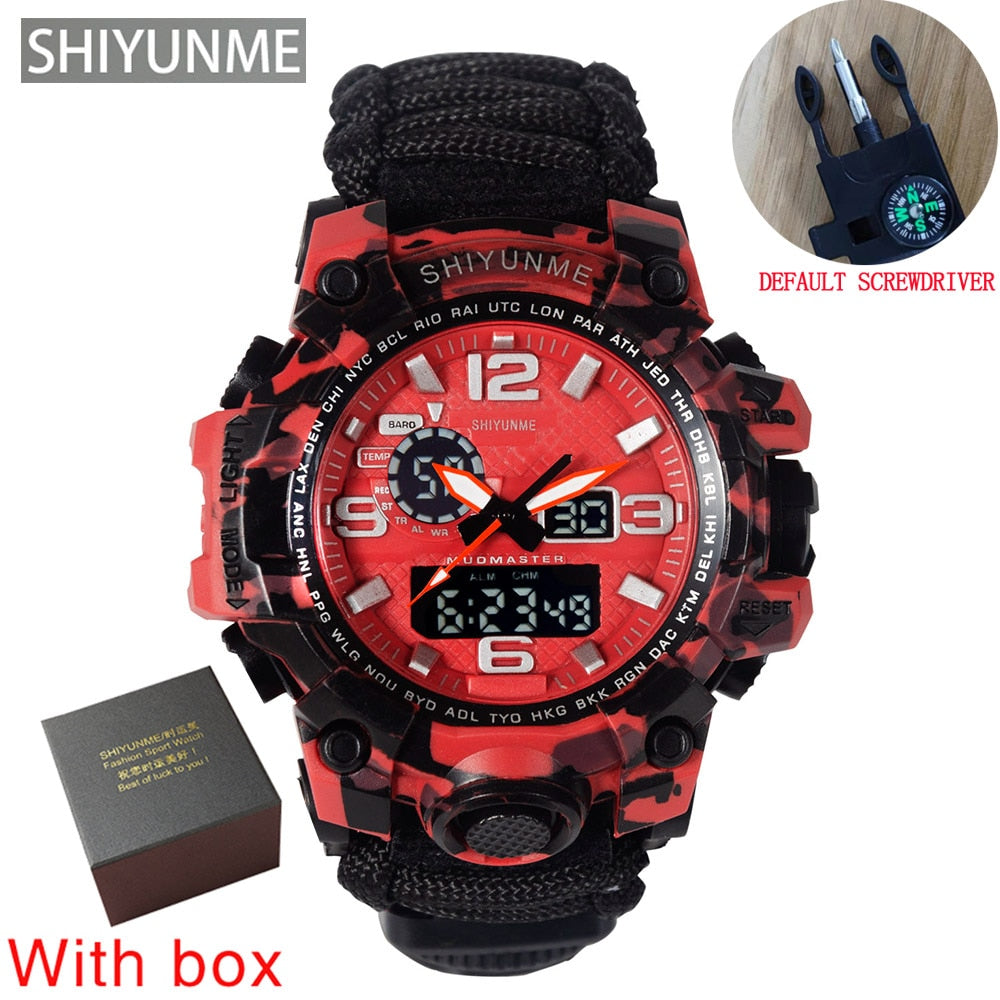 Men Military Sports LED Digital Watches Compass Outdoor Survival Multi-function Waterproof Men's Quartz Watch Relogio Masculino