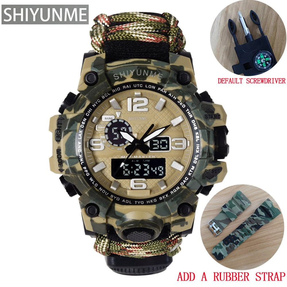 Men Military Sports LED Digital Watches Compass Outdoor Survival Multi-function Waterproof Men's Quartz Watch Relogio Masculino