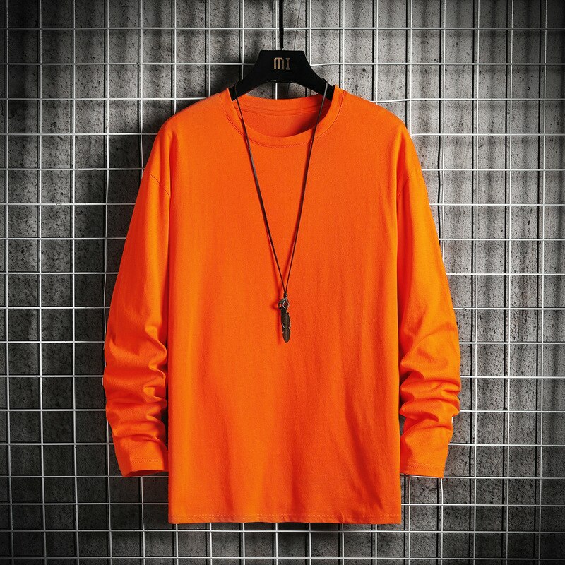 Men's Solid Color Classic Long Sleeve T-Shirt Casual Cotton Tops  Neck Pullover Tee Men Clothing