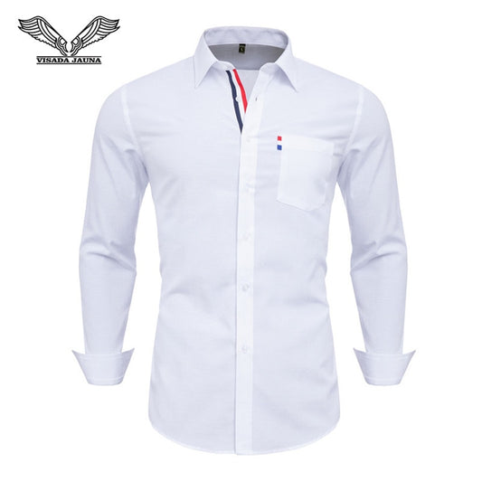 VISADA JAUNA US Europe XXL 2018 Men Shirt Solid Color Cotton Casual Business Male Brand Clothing Chemise Homme Blue Dress