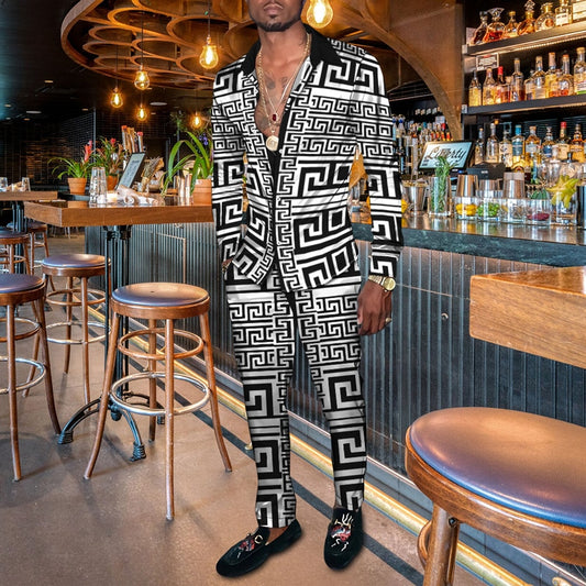 Vintage Harajuku Print Men's Clothing 2022 Spring Autumn New Casual Suits Long Sleeve Shirt Pants 2 Piece Set Trendy Streetwear