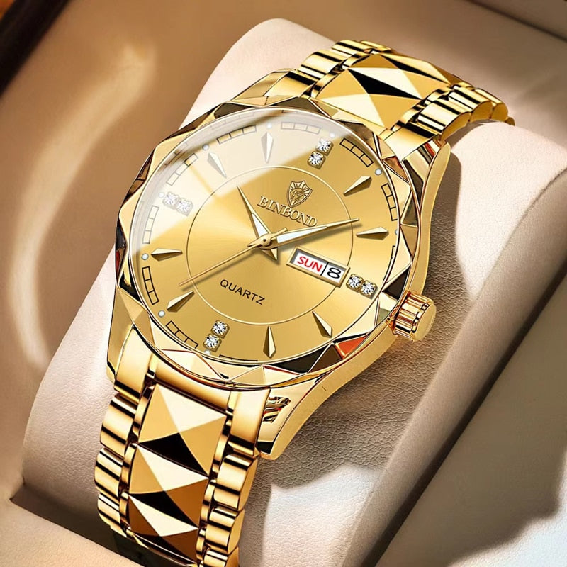 Fashion Luxury Gold Watch Men 2022 New Military Sport Quartz Wristwatch Calendar Casual Clock Stainless Steel Wateproof Watches
