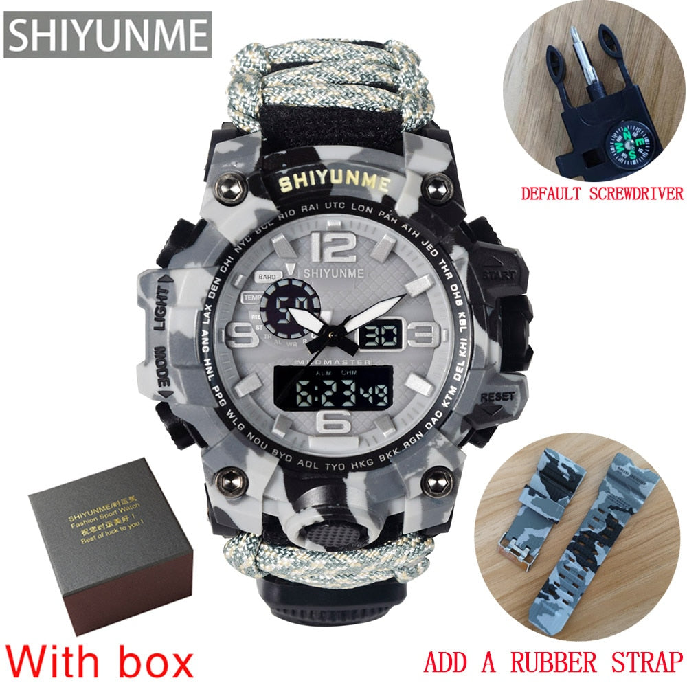 Men Military Sports LED Digital Watches Compass Outdoor Survival Multi-function Waterproof Men's Quartz Watch Relogio Masculino
