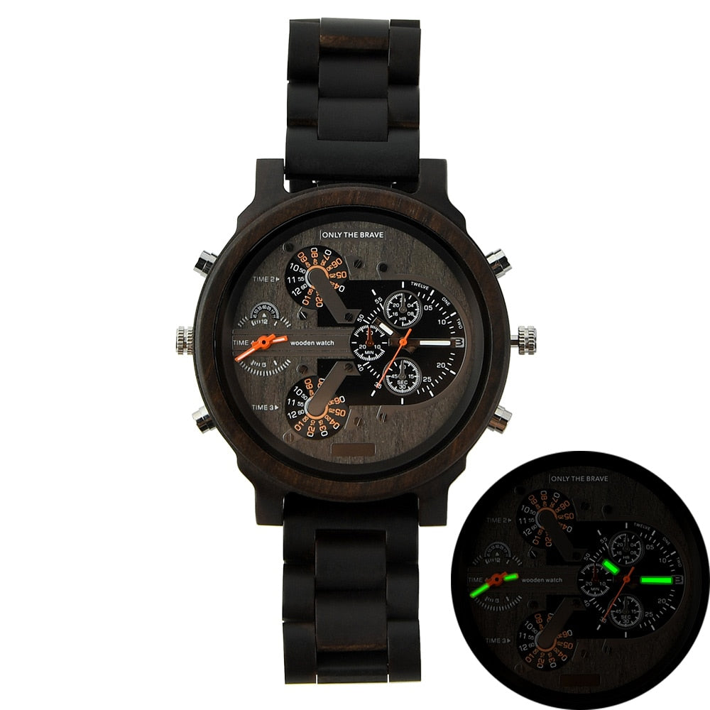 Large Wooden Watch Dial, Mens Watches, Dual Time Zone,Montre En Bois Homme,Reloj Madera,Sport Clock, Red Wood Wristwatch For Men