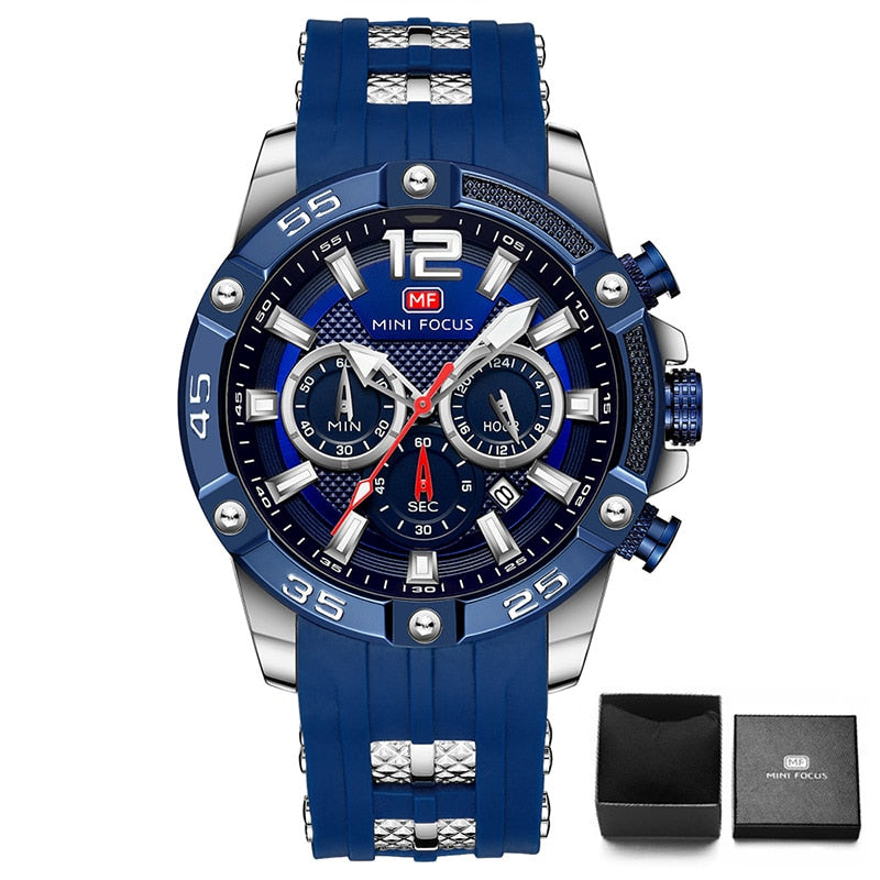 MINI FOCUS Orange Watch for Men Military Sport Chronograph Quartz Wristwatch with Silicone Strap Waterproof Luminous Hands 0349