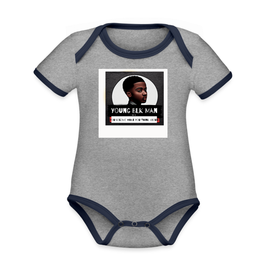 Organic Contrast Short Sleeve Baby Bodysuit - heather gray/navy